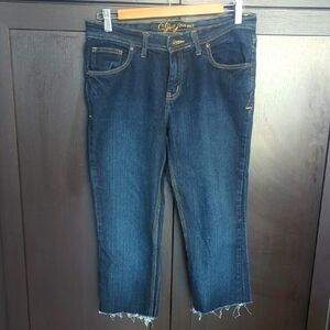Dj&C Jeans Blue Ankle Cropped Denim Straight Leg Raw Hem Stretch - Size 30